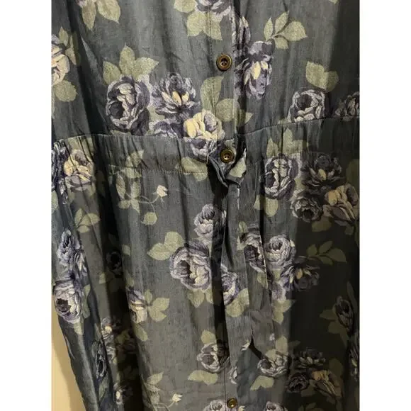 Lularoe New Stacie Shirt Dress Drawstring Button Up Pockets Blue Floral Plus 2XL - Picture 7 of 11